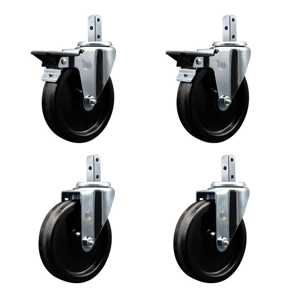 Service Caster Phenolic Wheel Swivel Square Stem Caster Set Brakes